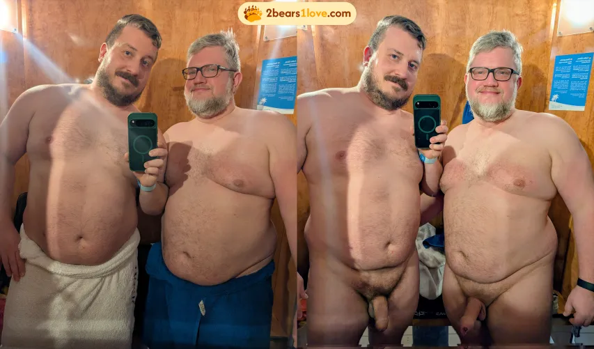 [44][35] Before and after getting comfortable at the spa (semi hard)