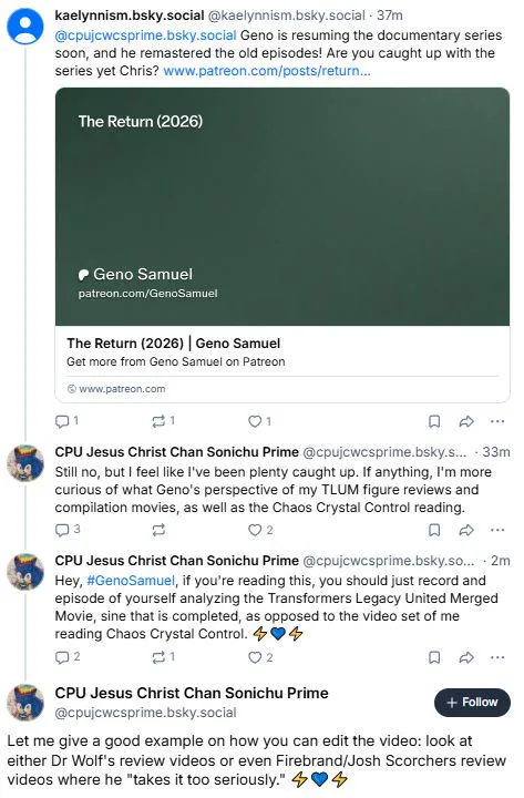 CWC begs Geno to review Transformers videos.