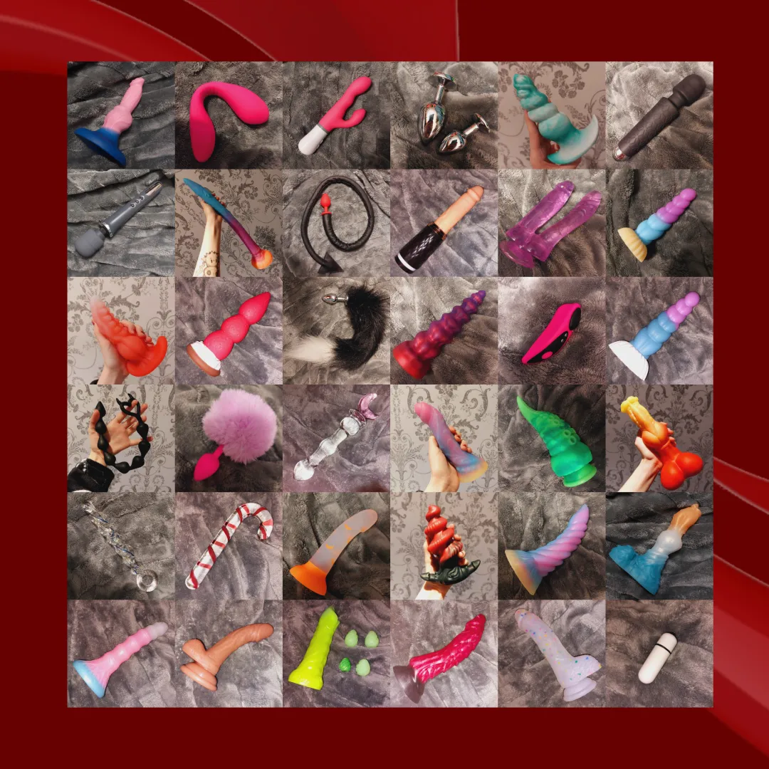 Finally updated and got a pic of all my plugs, dildos & vibes >:3