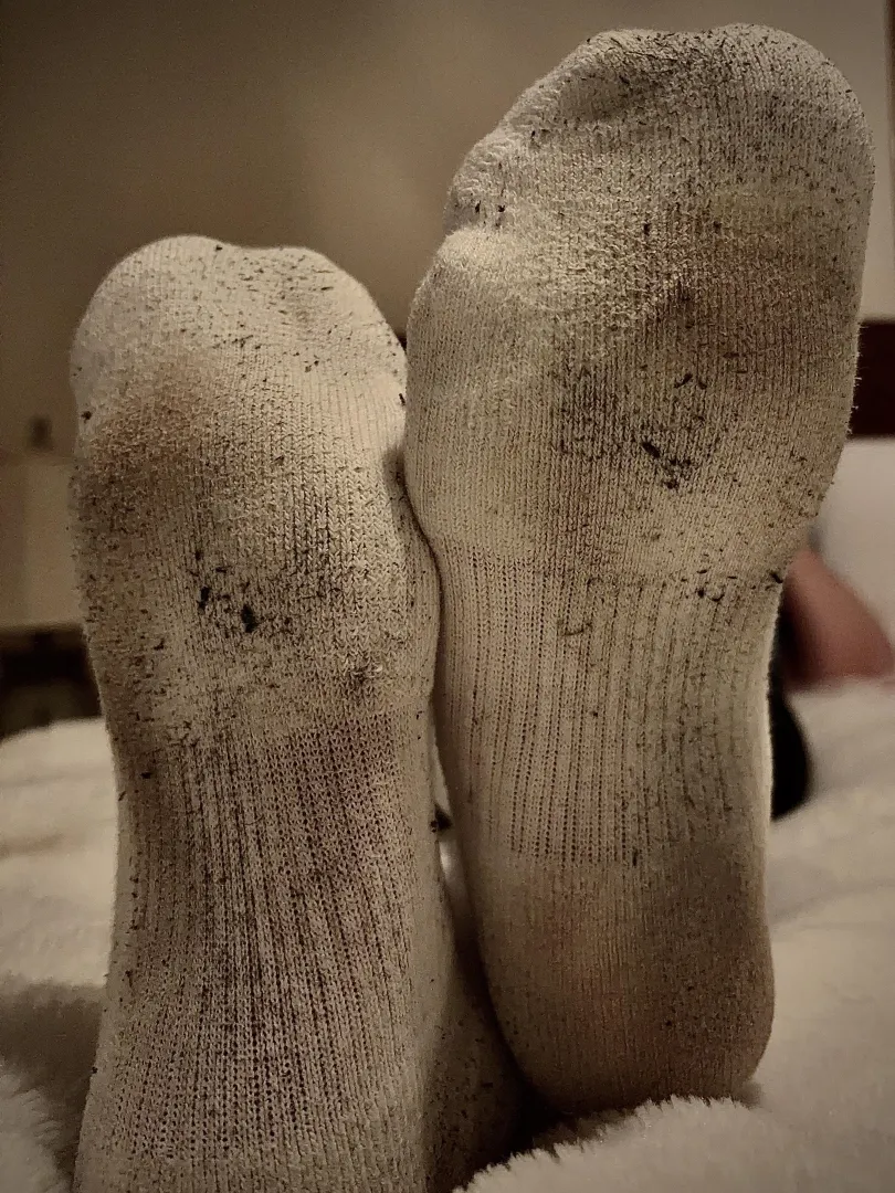 Long shift done. Socks well-seasoned. Who’s going to take them off and pamper me?  Only one of you deserves them… [F]