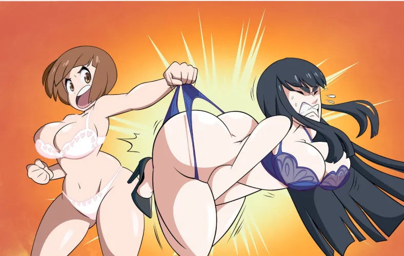 Mako humiliates Satsuki by using a new technique on her, stretching her underwear [Grimphantom].