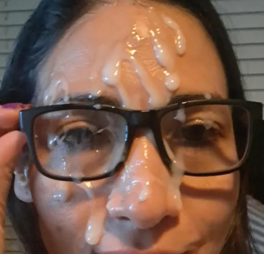 Nut All Over Her Face And Glasses