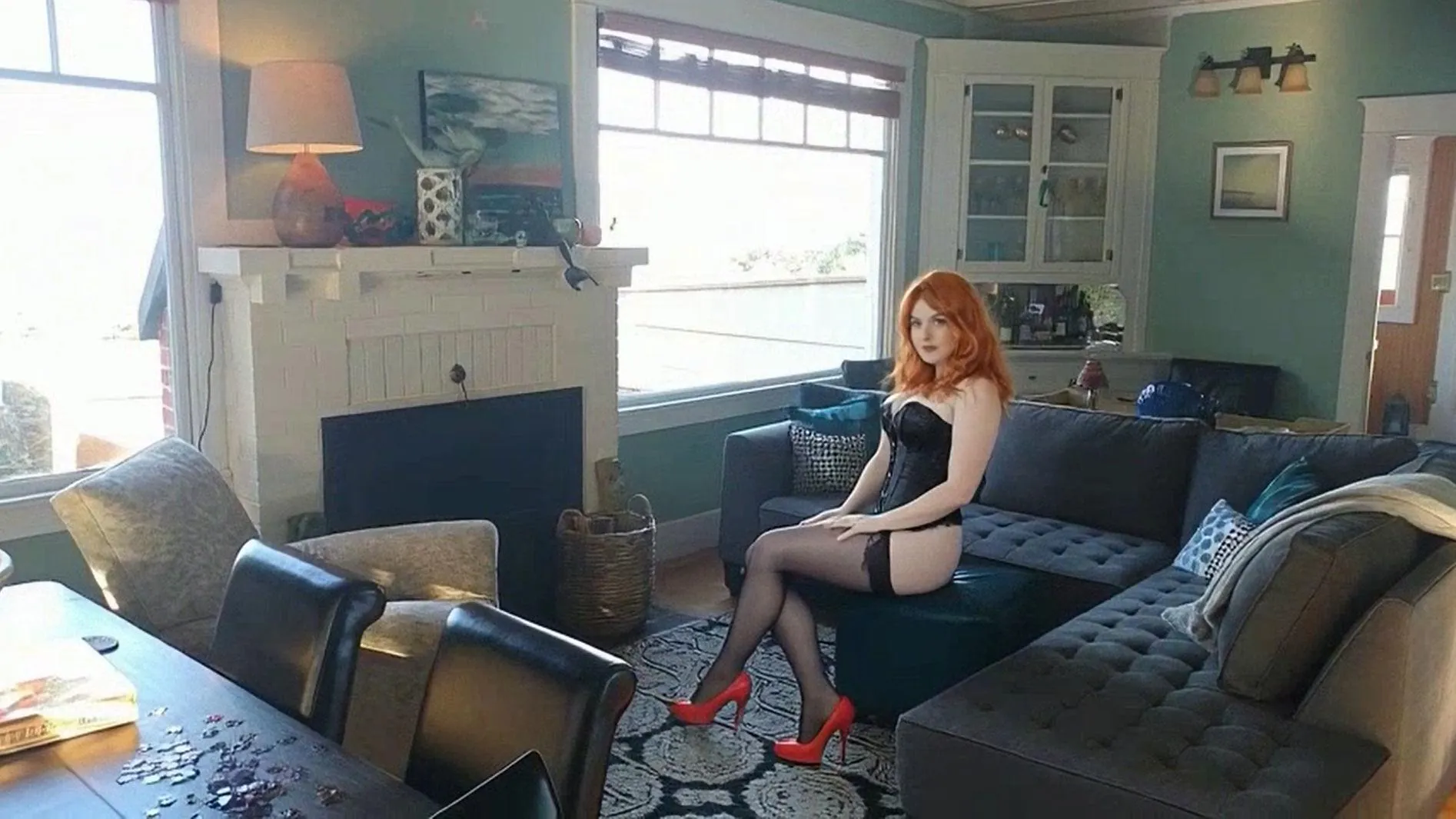 Classic black corset.. pop of red...