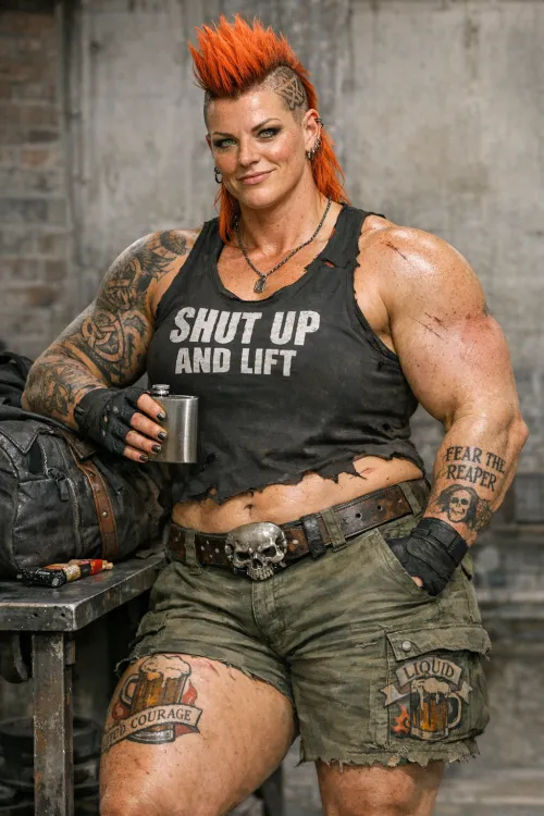 Meet Brunhilde: fart fetish, muscle mommy, watersport, musk