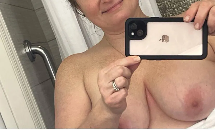 My 51 yr old wife exposing her wedding rings and 38d tits