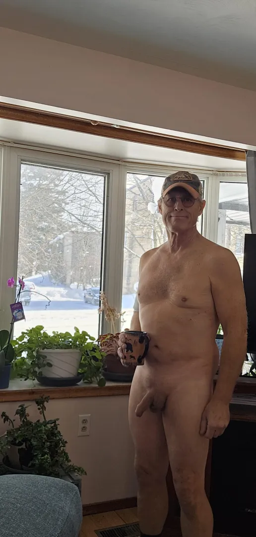 Enjoying a hot coffee on a very cold day