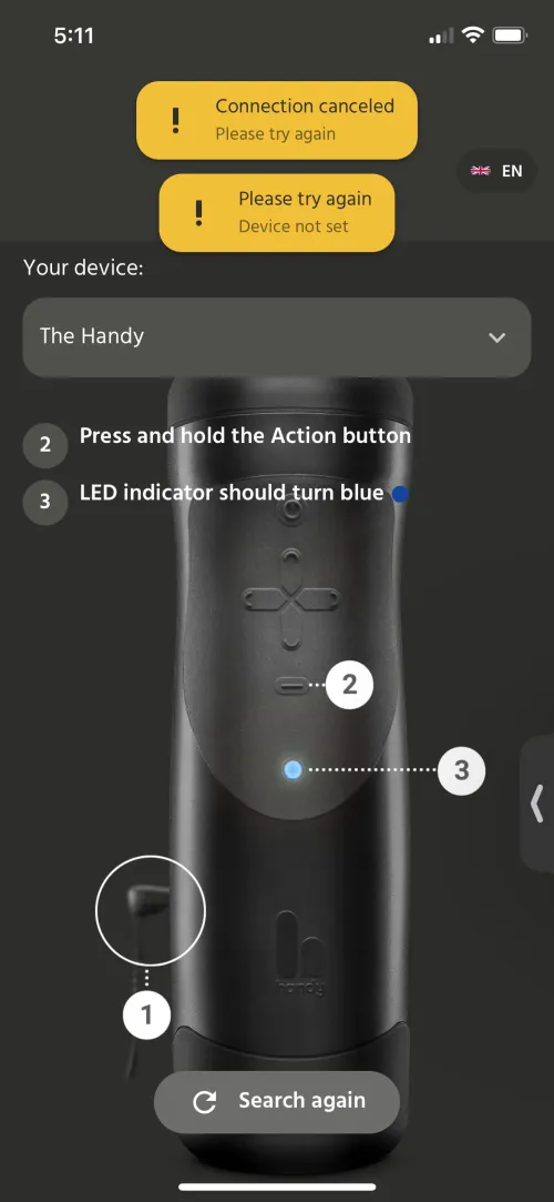 Handy no connecting with new app