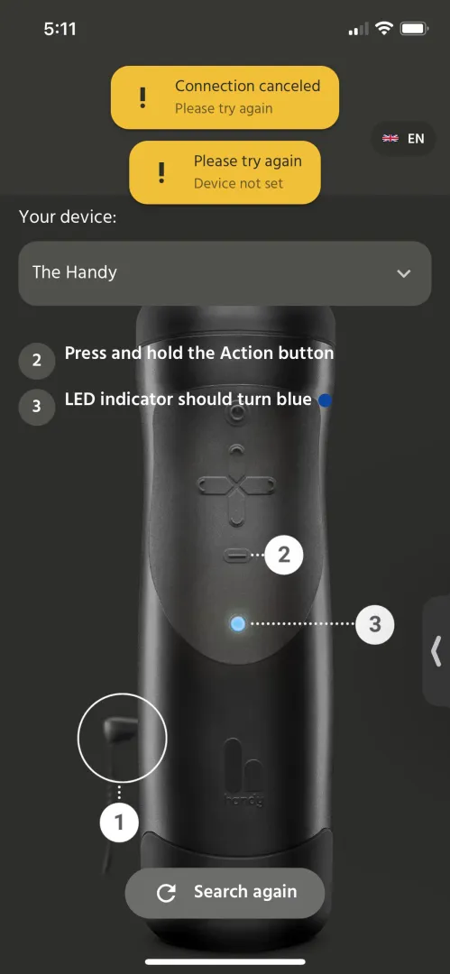 Handy no connecting with new app