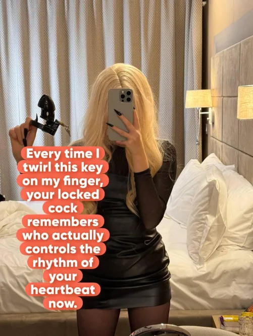 I twirl the key and your caged cock throbs harder