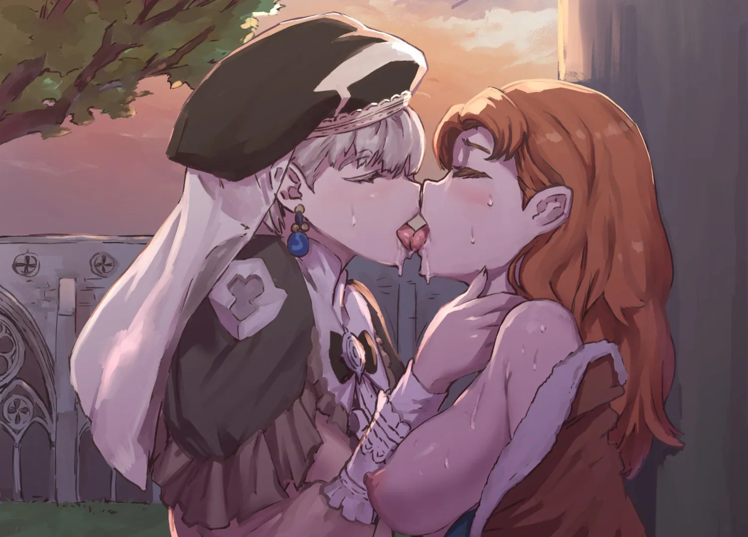 Mercedes and Annette sharing a secret passionate moment behind the monastery (Senmura)
