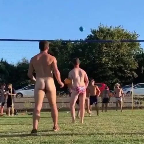 Playing volleyball naked