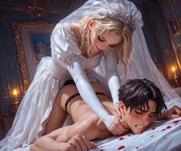 Blushing groom on his wedding night