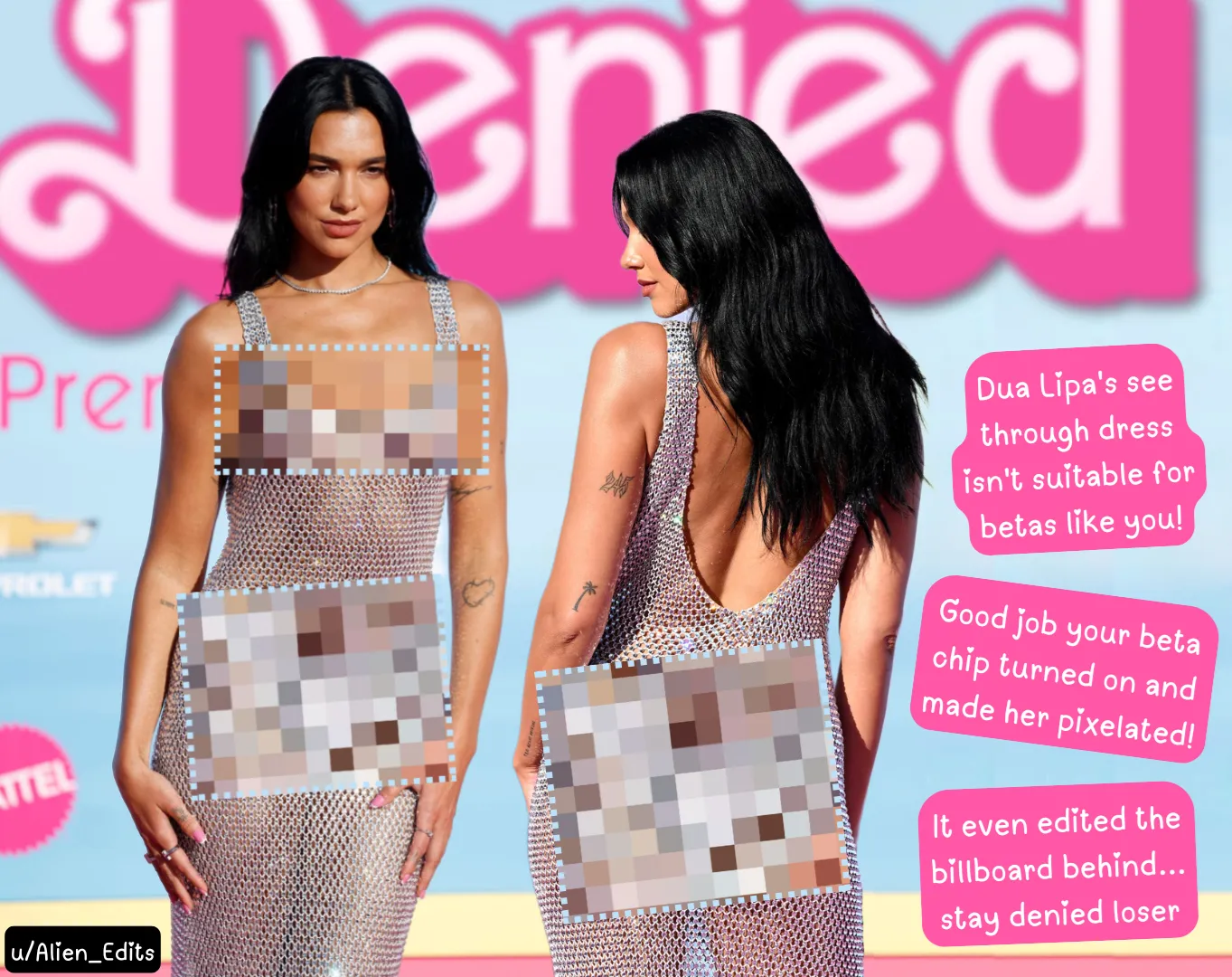 Dua Lipa at the Barbie premiere (except you have a beta chip...)