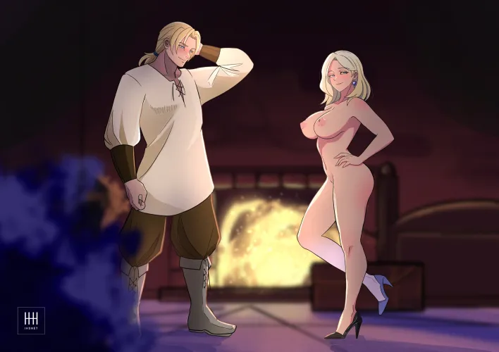 Mercedes seducing Dimitri by putting on nothing but high heels [fire emblem] (ihsnet)