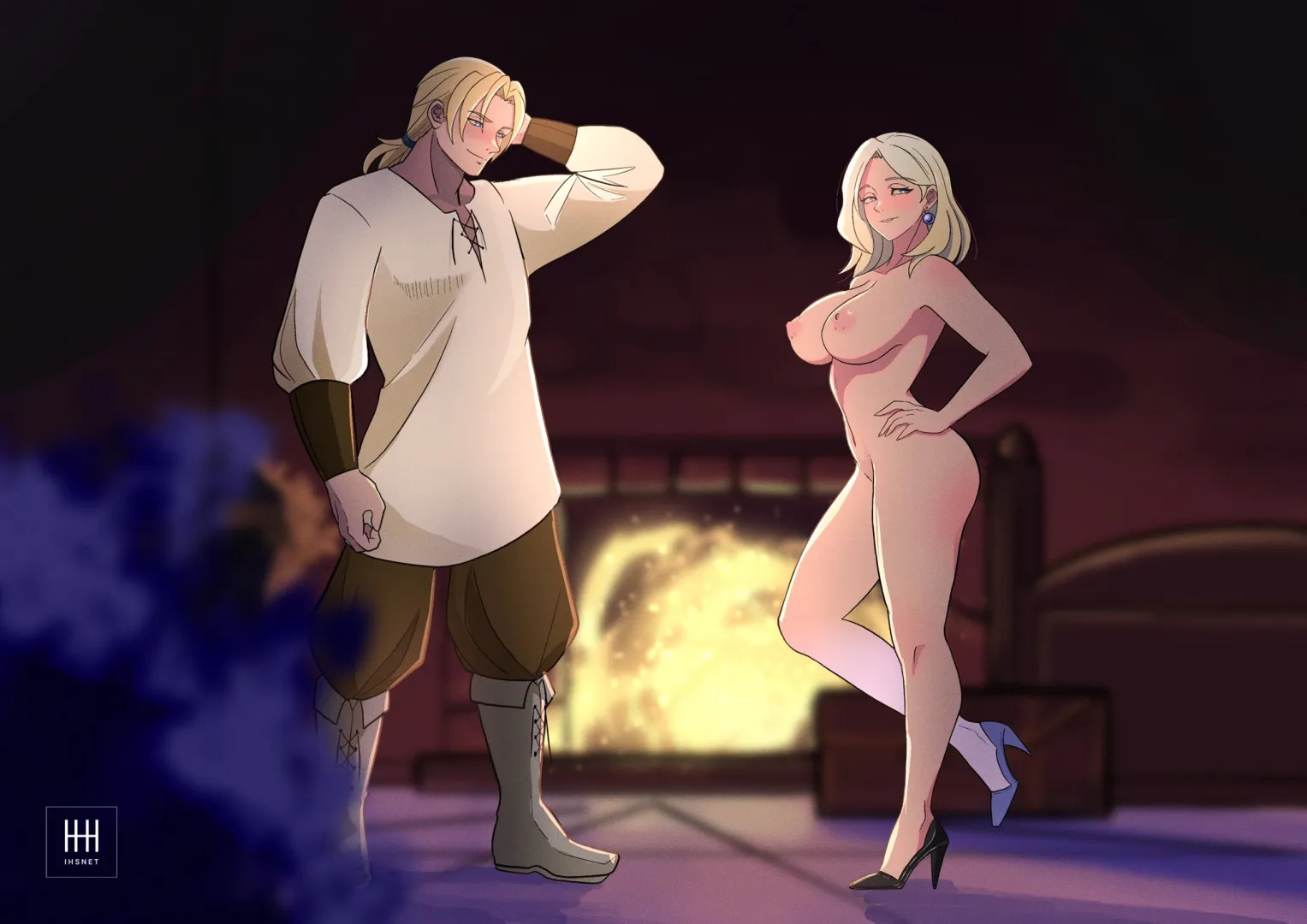 Mercedes seducing Dimitri by putting on nothing but high heels [fire emblem] (ihsnet)