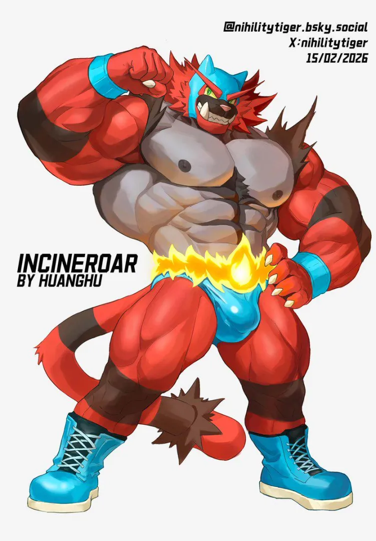 Not gonna lie Incineroar with a mask suits him well (artist: NihilityTiger)