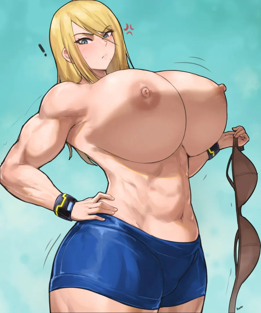 Samus topless and with her Hair let loose (Samus Aran) [Baka Tako]