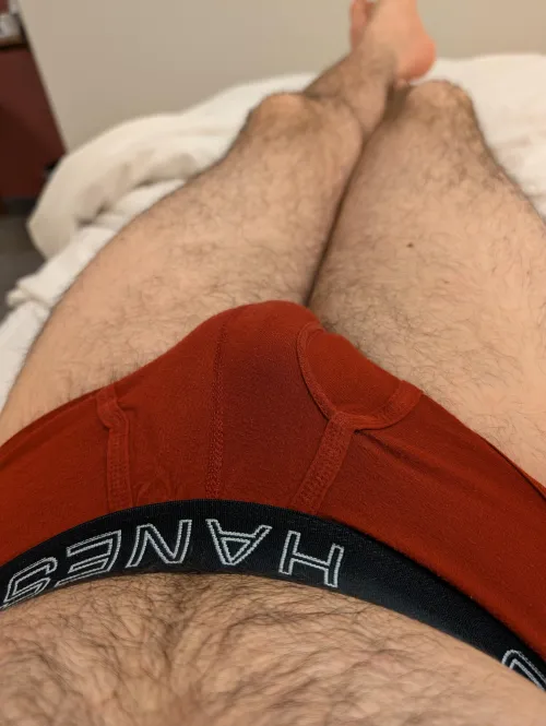 Wearing my red briefs in bed