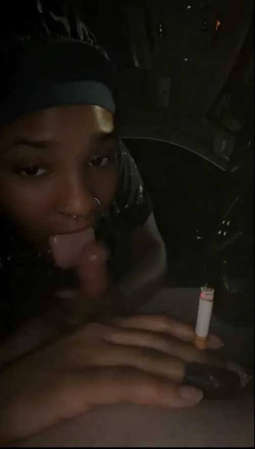 Black chick sucking small white dick