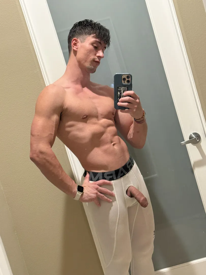 Cock popped through my compression pants  [27]