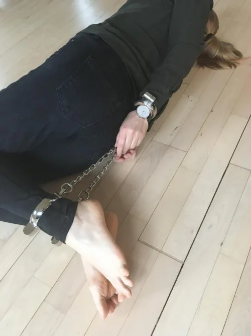 Enjoying a selfbondage hogtie - 45 minutes of joy