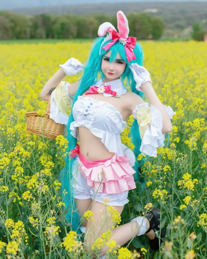 Just a cute bunny hopping around the field