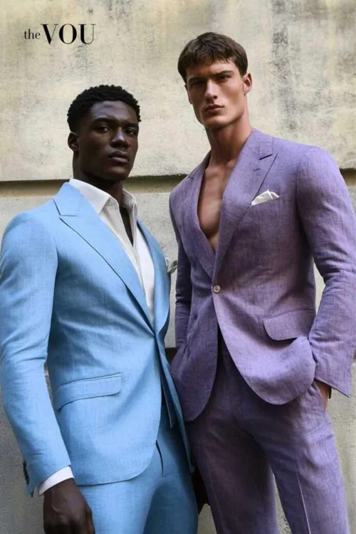 Who is this model in violet suit?