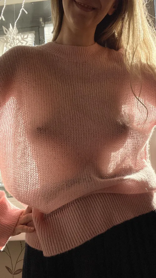 Feeling flirty in my sheer sweater