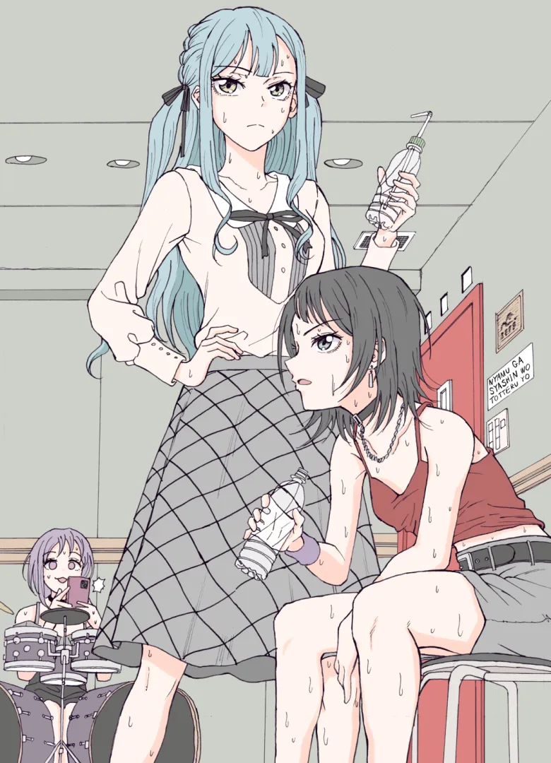 Nyamu, Sakiko, and Umiri at practice [BanG Dream!] (石巻六郎)