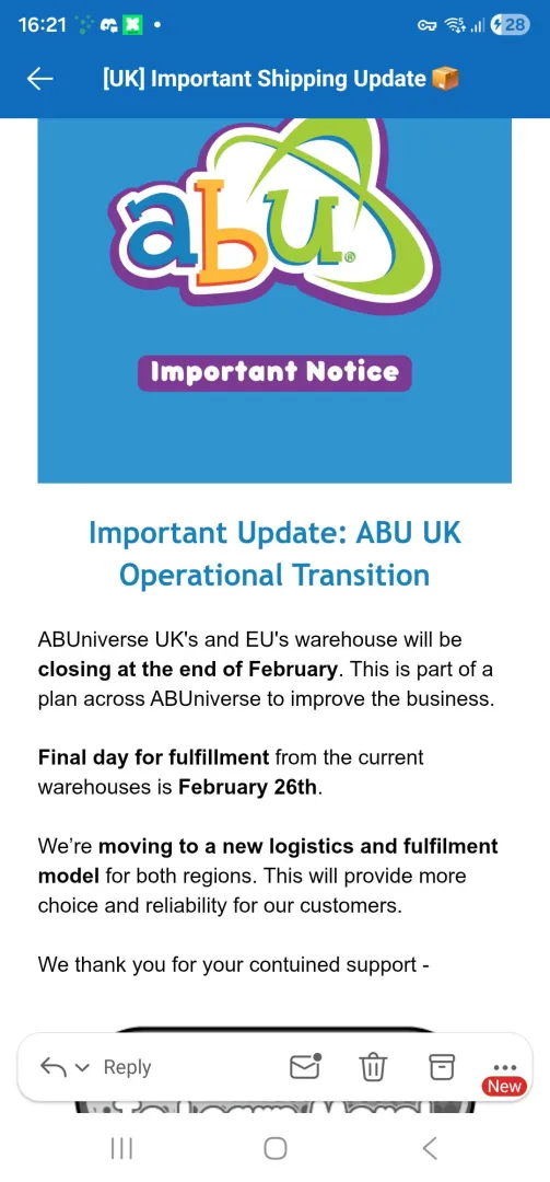 Uk and eu abuniverse warehouse closure