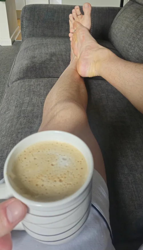 Lazy Sunday on the sofa, barefoot of course 