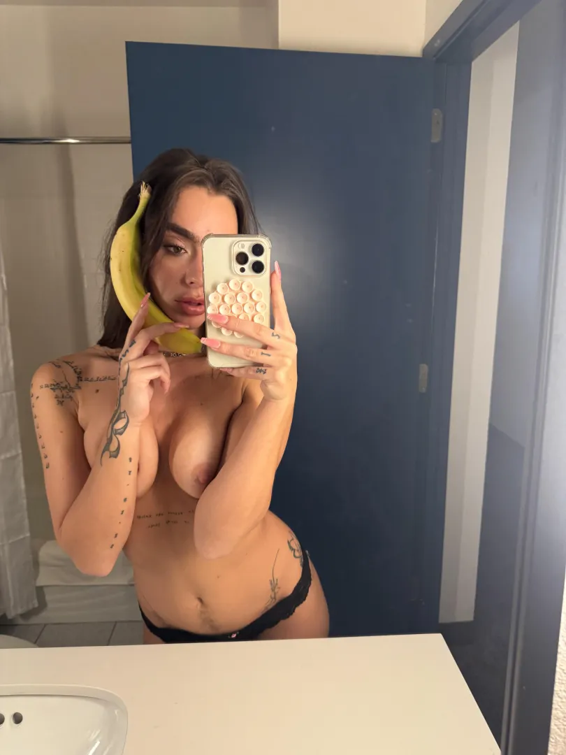 should I put this banana between my titts or would you prefer it be yours?