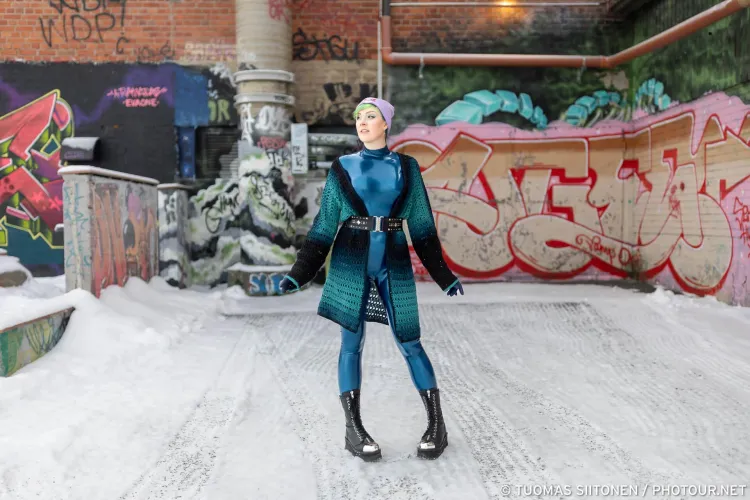 Latex catsuit under a crocheted jacket is... still pretty cold, to be honest