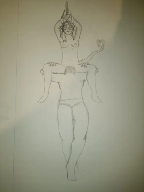 still a beginner but I couldn't resist drawing my cute tiefling recieving the treatment she deserves