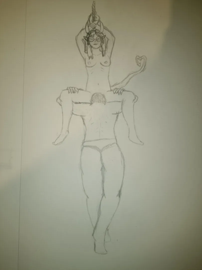 still a beginner but I couldn't resist drawing my cute tiefling recieving the treatment she deserves