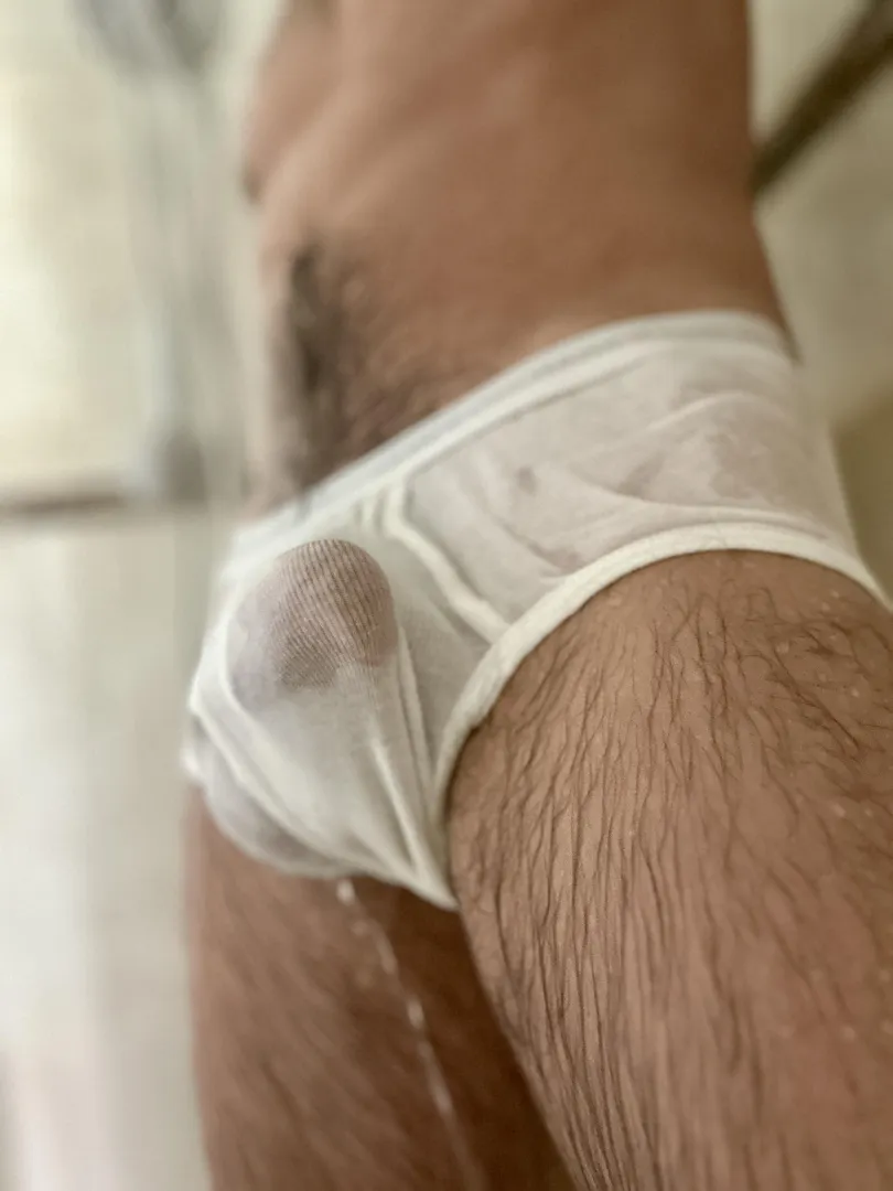 Does this count? I was definitely leaking precum but the shower was doing the heavy lifting here