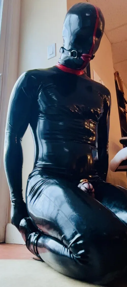 Plugged, caged, gagged. Unable to speak, see or hear. Just waiting for Mistress’ touch