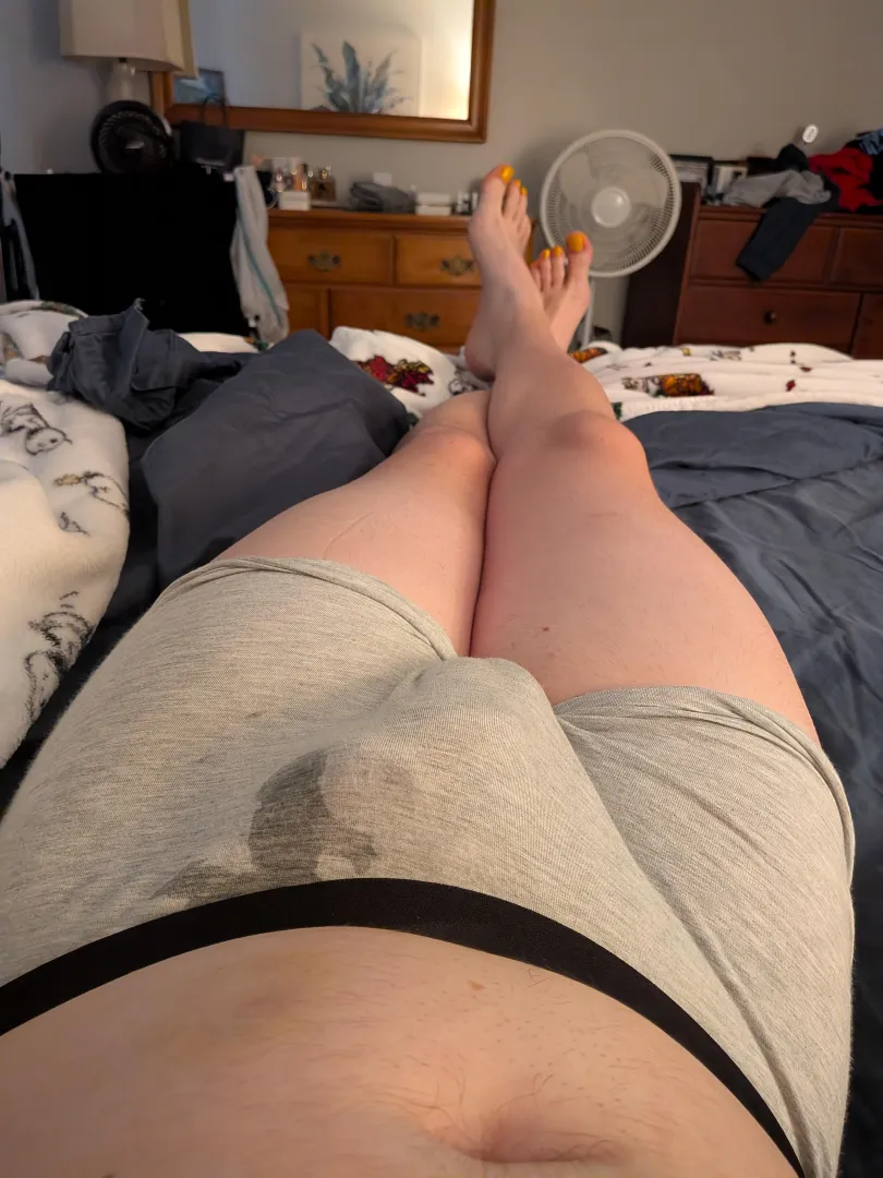 the first of many messes in my new tight grey boyshorts 