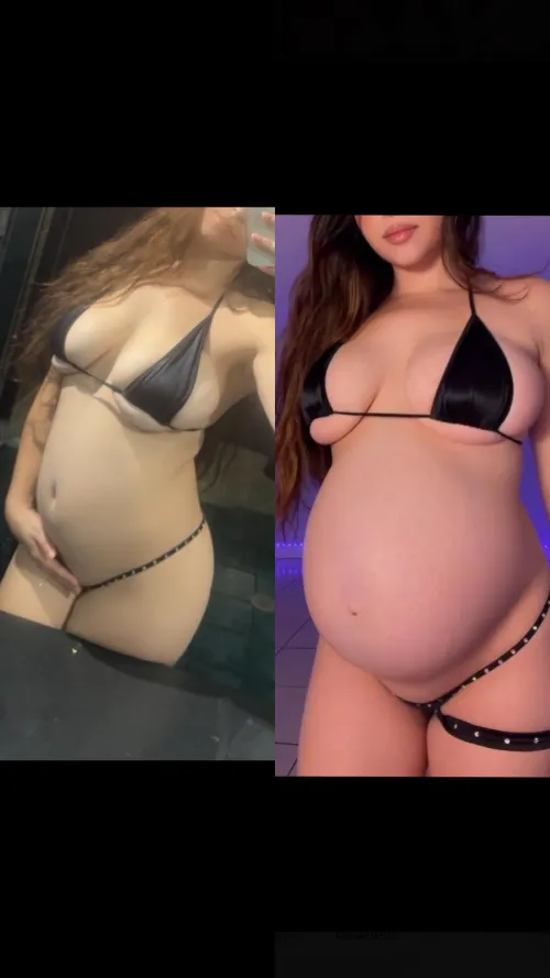 12 weeks preggo at work vs now. Are you getting a lap dance from the heavily preggo stripper