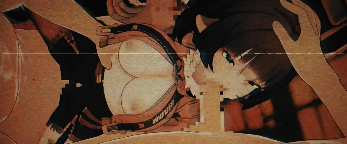 LF Color Source, 1girl, 3boys, 3d, jane doe (zenless_zone_zero), black hair, blowjob, handjob, missionary, clothed sex, fellatio, group sex, hand on head, large breasts, exposed breasts