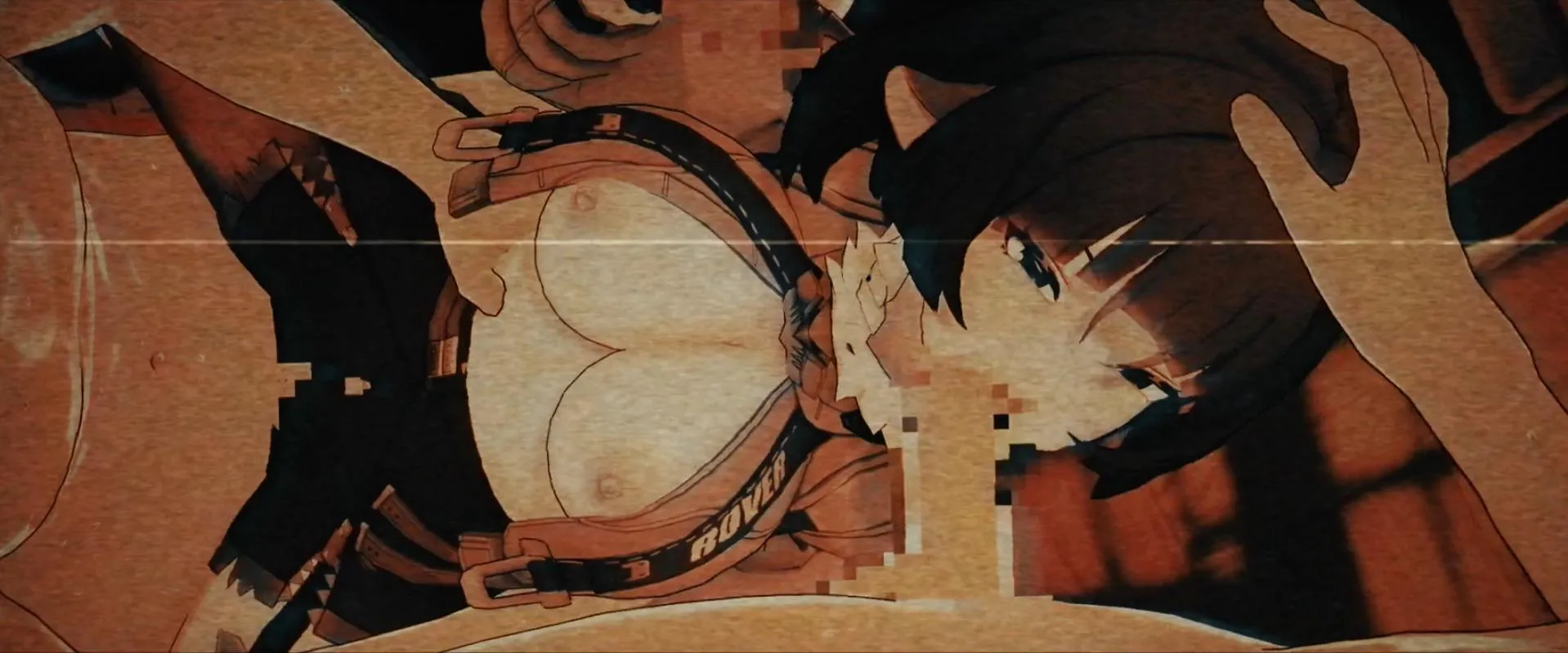 LF Color Source, 1girl, 3boys, 3d, jane doe (zenless_zone_zero), black hair, blowjob, handjob, missionary, clothed sex, fellatio, group sex, hand on head, large breasts, exposed breasts