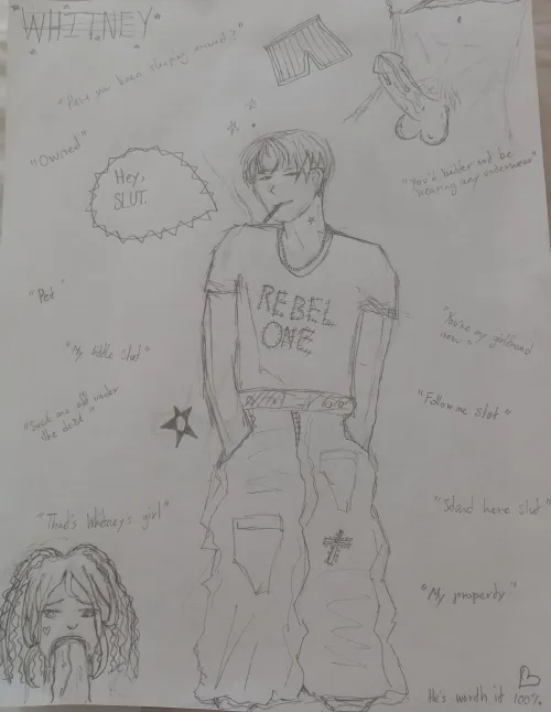 My Whitney sheet! Never used to like them before they became my LI, but they make school a bit safer. Who should I draw next?