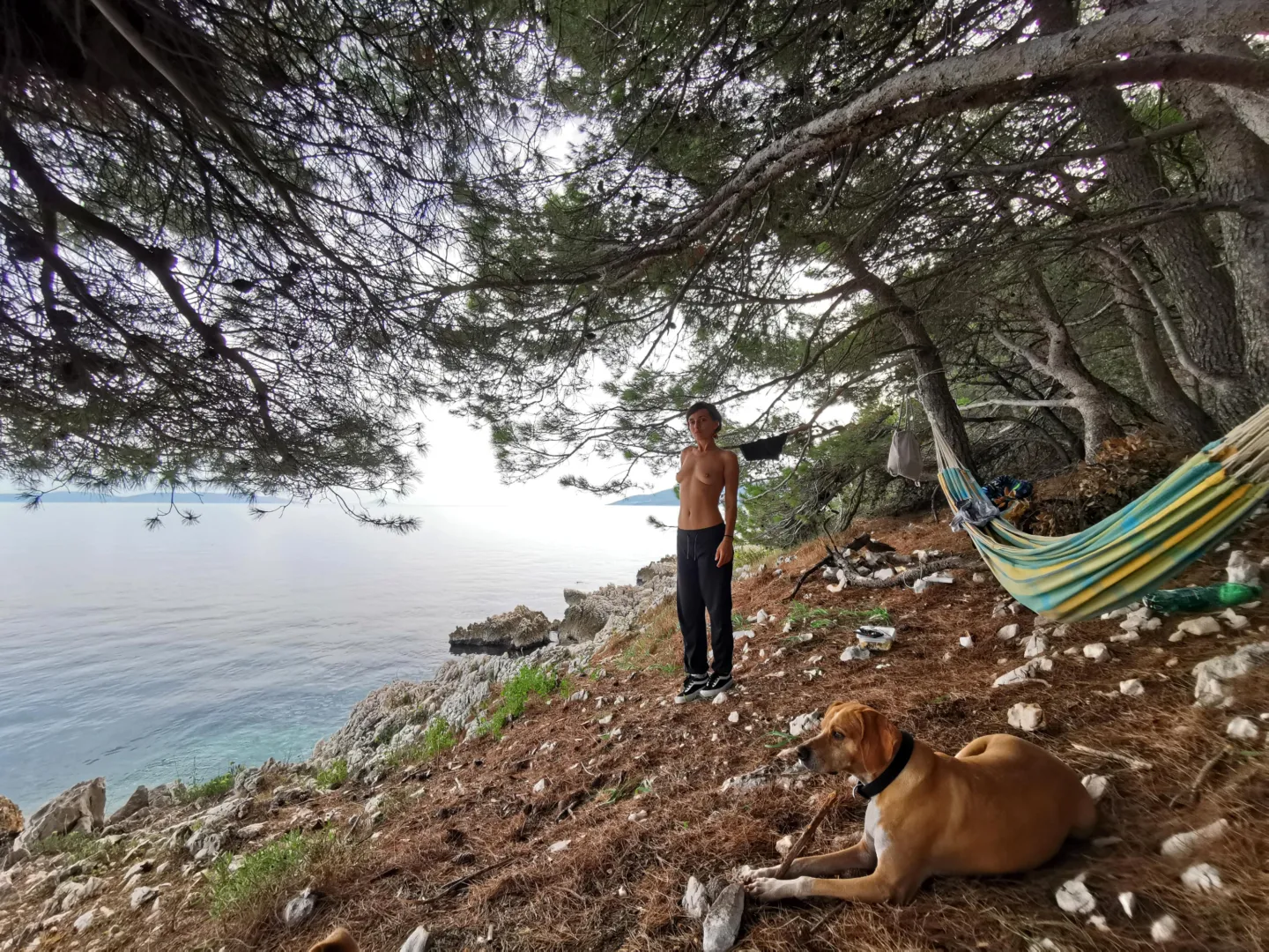A break by the sea after a long hike