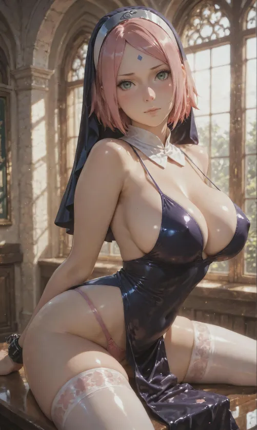 Sakura in nun dress