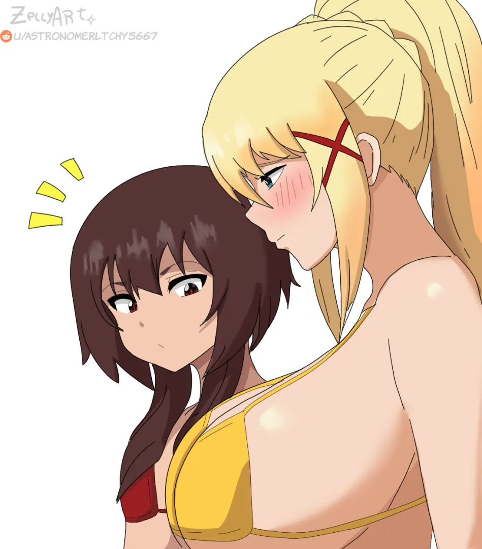 Darkness boobs size scares Megumin (Zelly - Me)