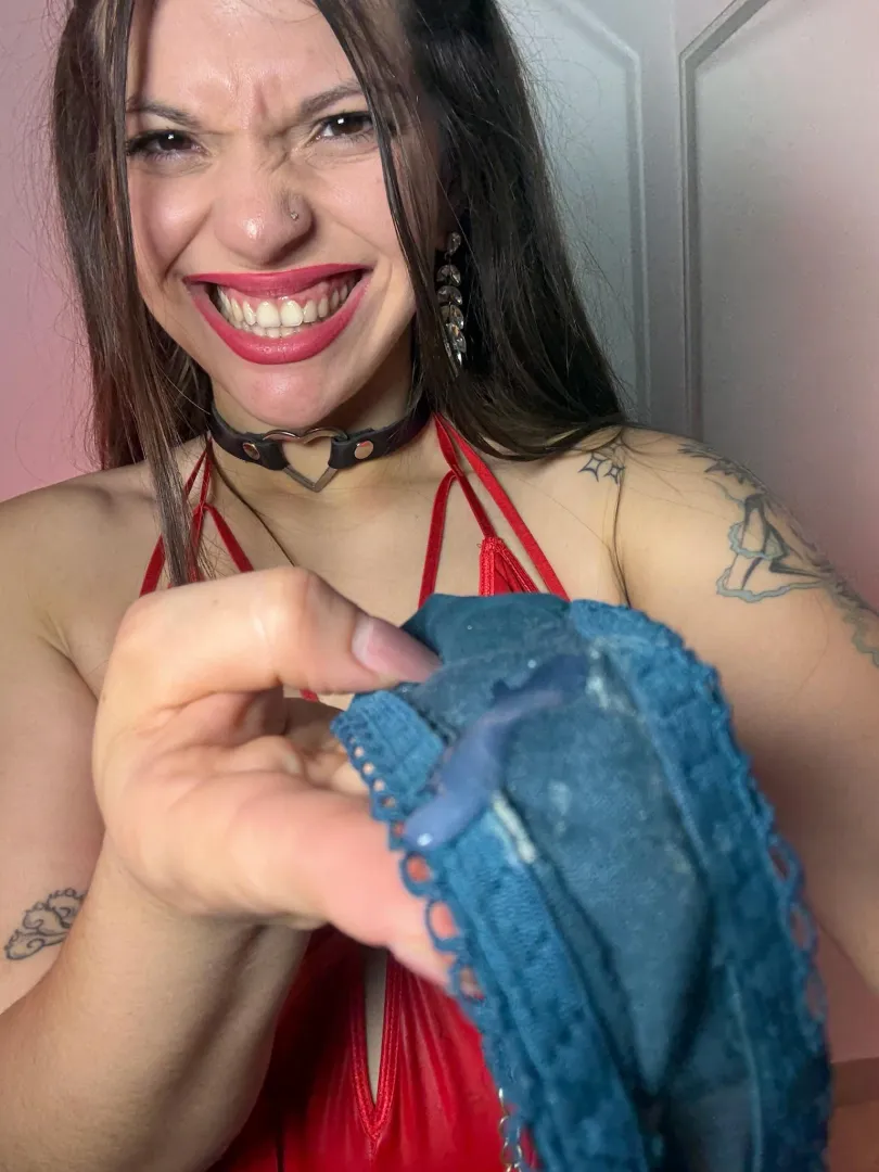 Look what I brought for you, hot cum soaking my thong, come lick it clean
