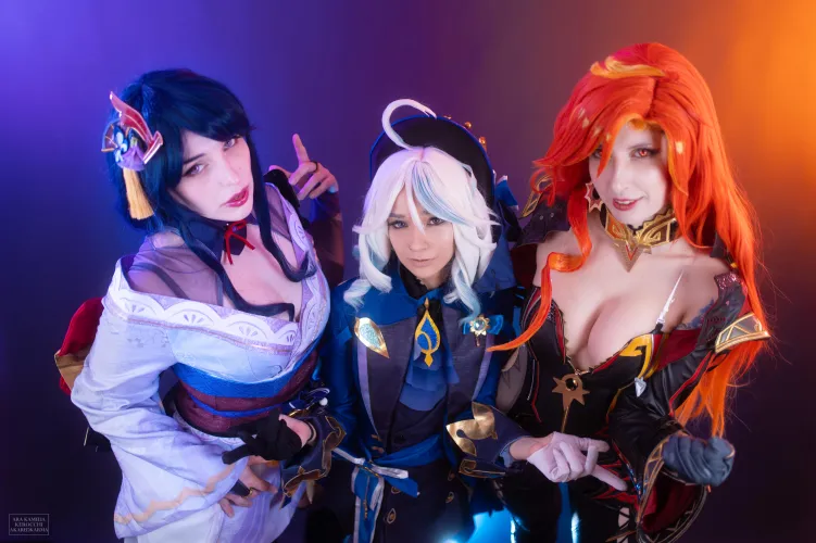 Raiden Shogun, Furina & Mavuika from Genshin Impact by AraKamelia, AkaRedKarma & Kerocchi