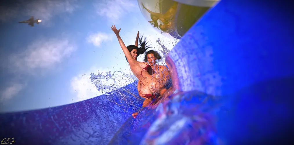 VNWhiteKnight's custom - Giovanna and MC sliding down the water slide.