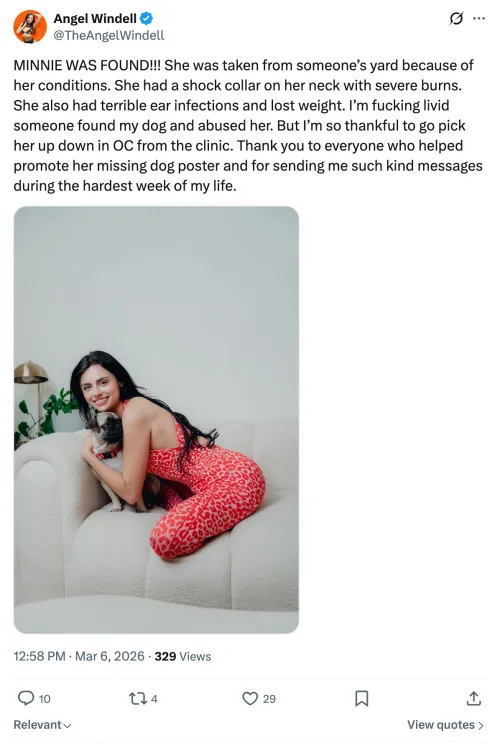 Update: Angel Windell's Lost Dog Has Been Found