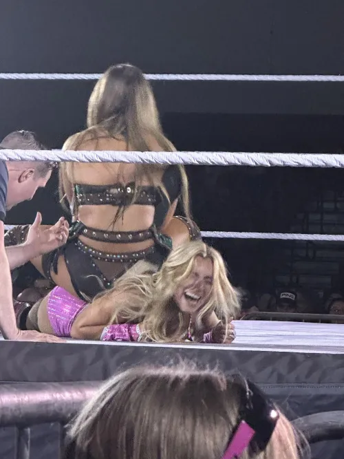 Fallon Henley sitting her ass on a poor jobber at an NXT live event